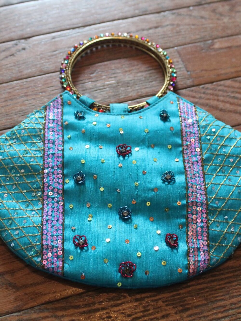 Indian Purse Beaded Purse Teal Small Beaded handle Delicate